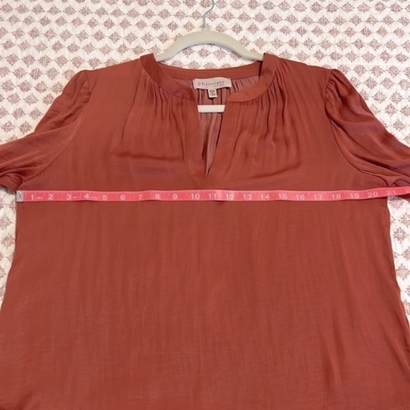 Philosophy Republic Clothing Satin Silk V-Neck Ruched Long Sleeve Blouse - Picture 7 of 8